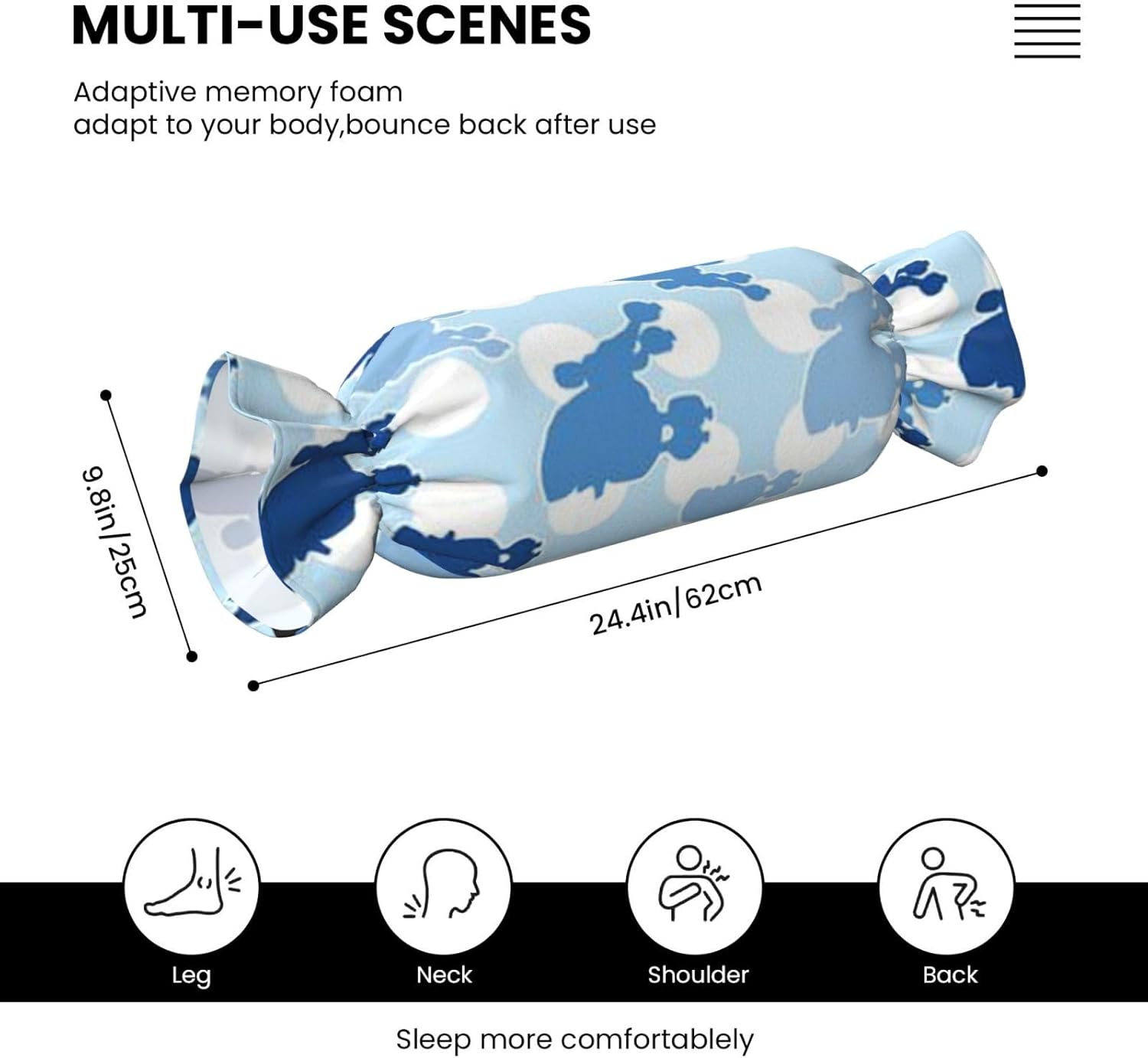 ブルー プードル 水玉プリント キャンディ 円柱 実用的 枕 万能 快適 寝室 リビングルーム 旅行
