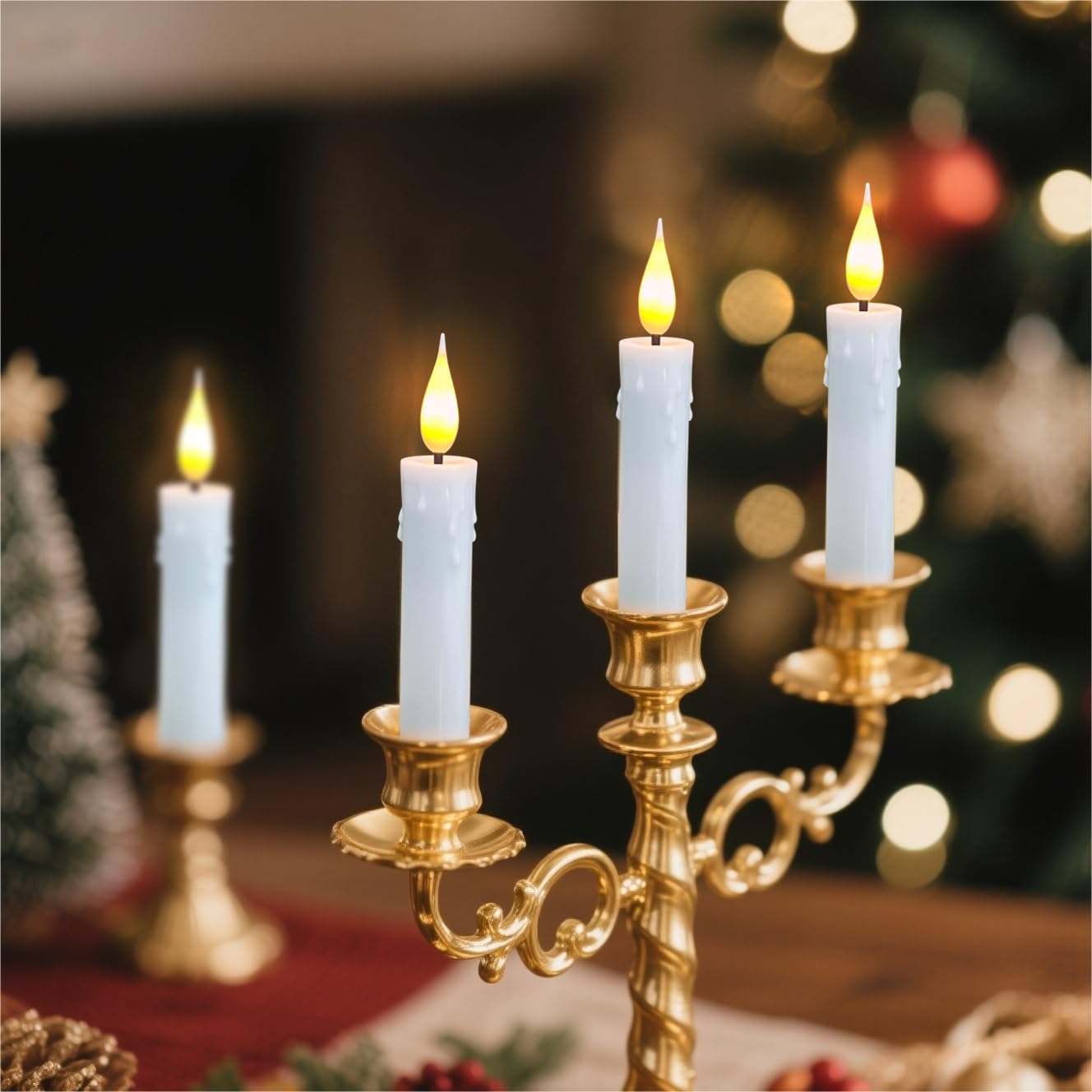 10 candele a LED ricaricabili senza fiamma con stoppino bianco 3D, con clip rimovibili, telecomando a 8 tasti con timer, luce bianca calda per decorazioni natalizie