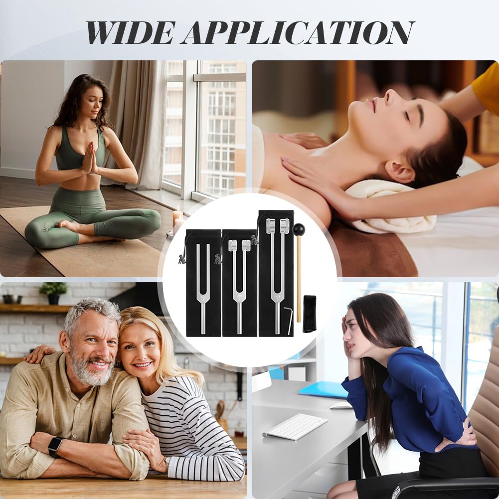 Diapasones, Diapasón de aleación de Aluminio(128Hz, 256Hz, 512Hz), Diapason Musical, Set de Diapasones con Peso para Terapia de Chakras, Terapia de Sonido, Accesorios de Yoga y Meditación