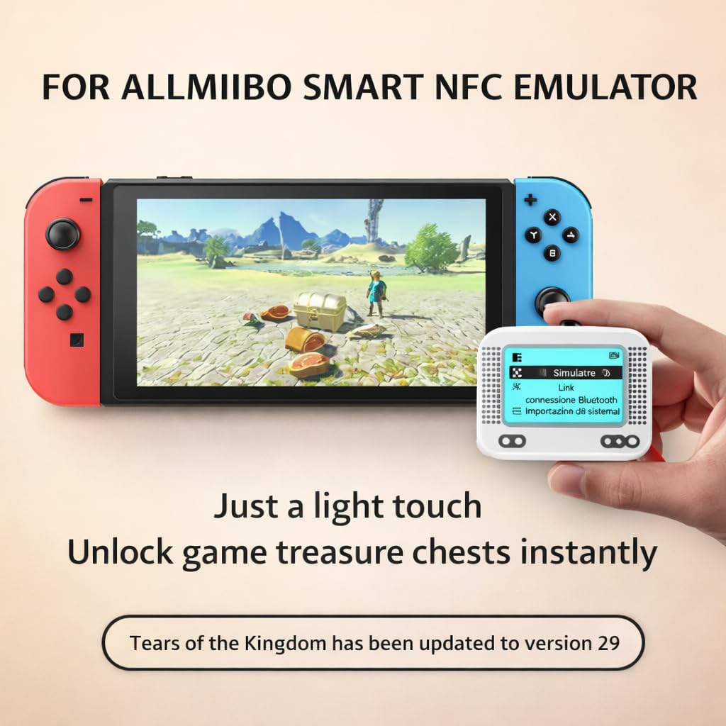 Allmiibo Smart NFC Emulator for Nintendo Switch & 3DS with 1.2" OLED Screen, 3000 NFC Storage, 50+ Game Support, Rechargeable - 3