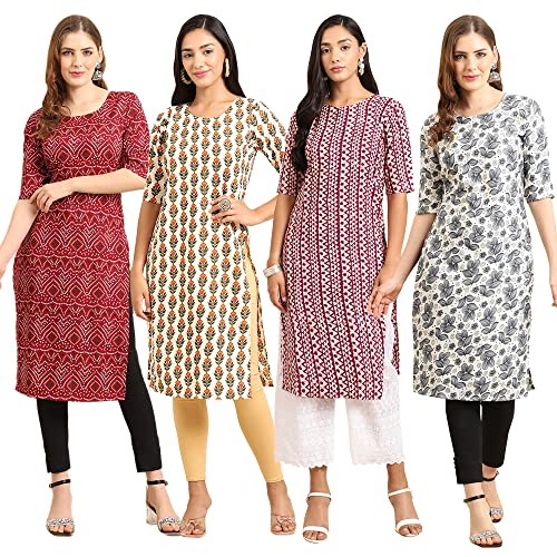 Image of Pinkmint Women's Crepe Digital Print Straight Kurta (Pack of 4)