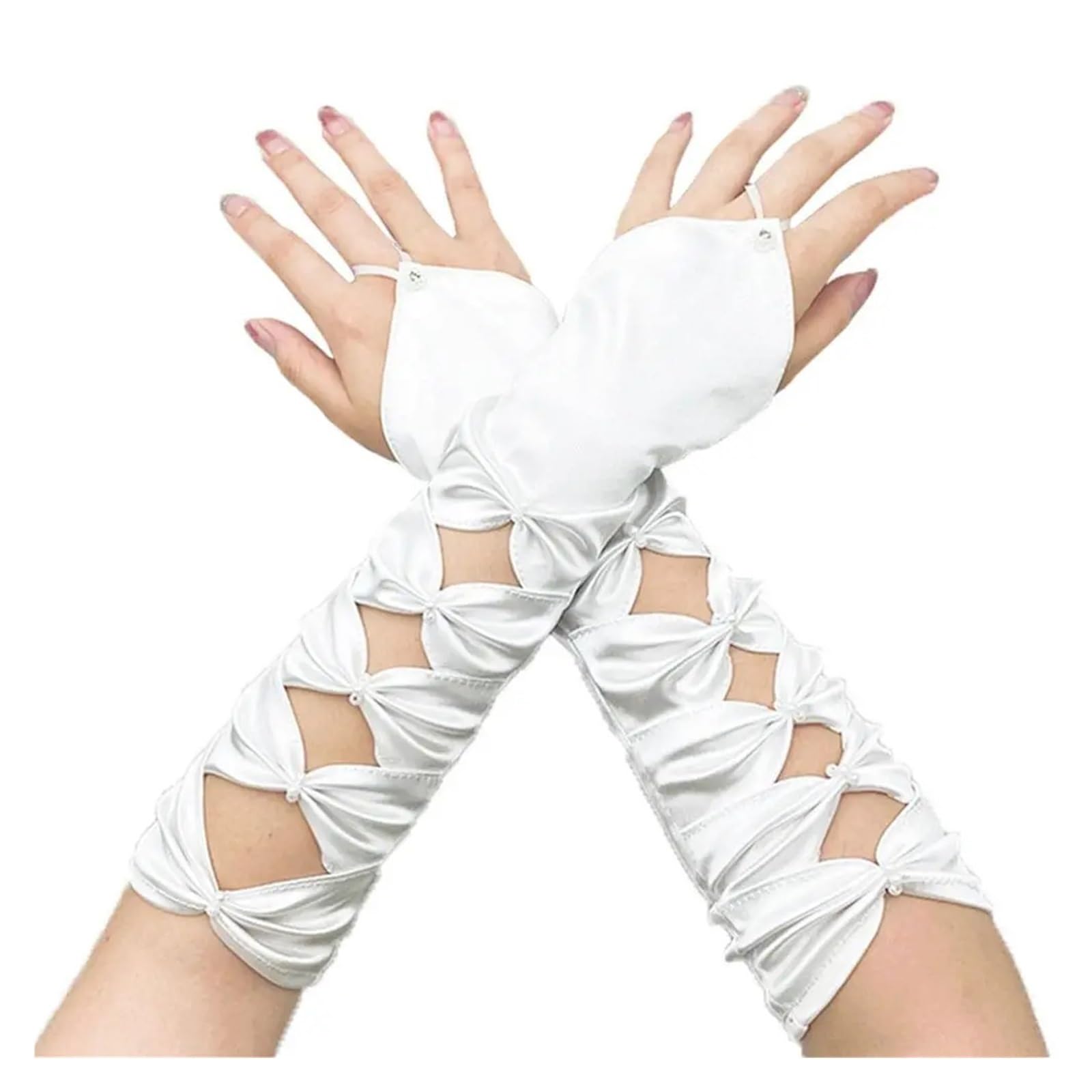 Guantes De SatéN Guantes de novia de boda elástico largo satén plisado Bowknot codo verde azulado guantes sin dedos fiesta de noche guantes de niña