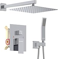 Vista 27 de KOJOX - Sistema de ducha negro mate con cabezal de ducha de lluvia de alta presión, cabezal de ducha de mano, mezclador de baño de lujo, juego