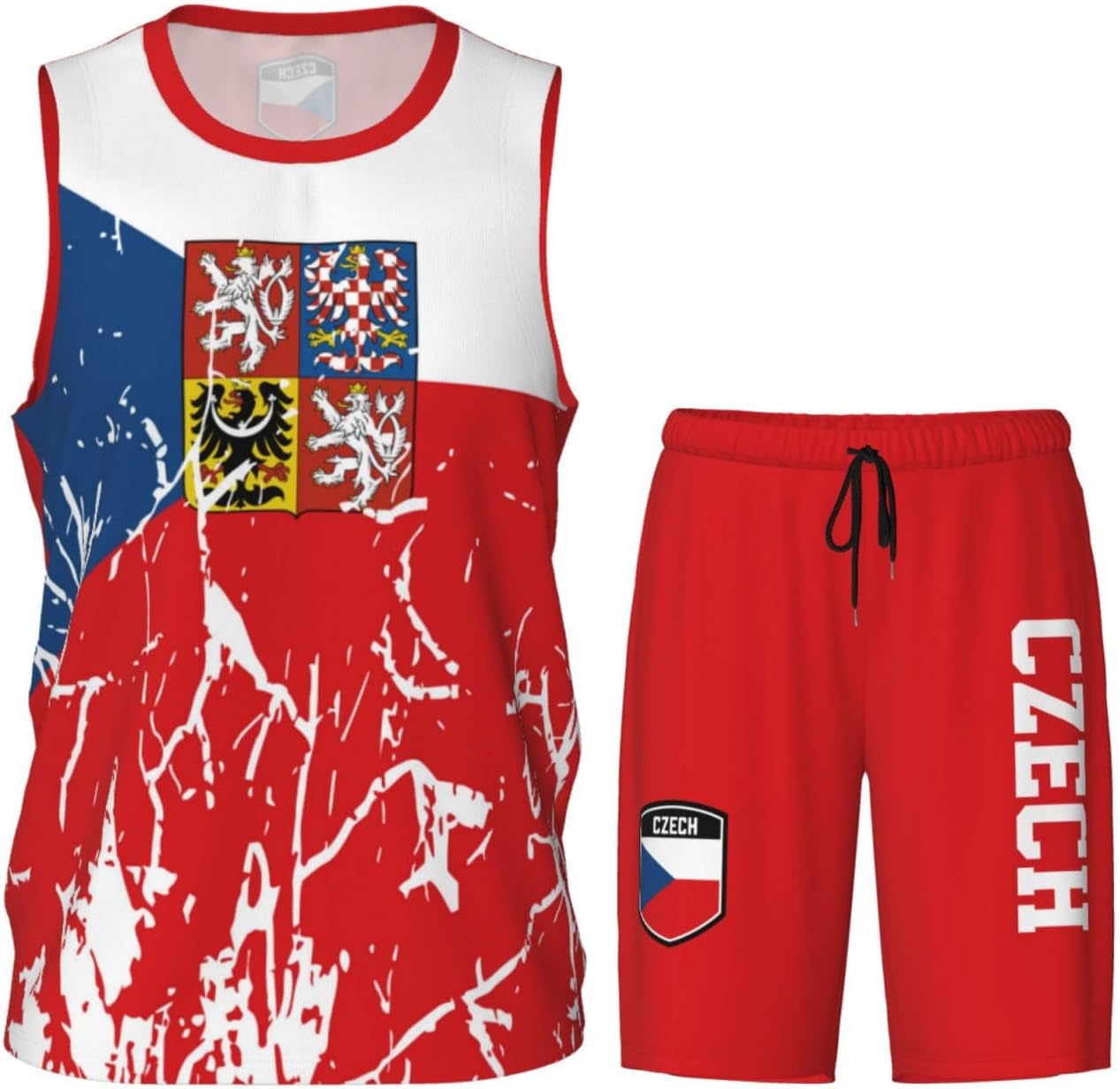 Czech Republic Flag Grain (3) Basketball Jersey Uniform Suit for Men Women Adults Training Athletic Set