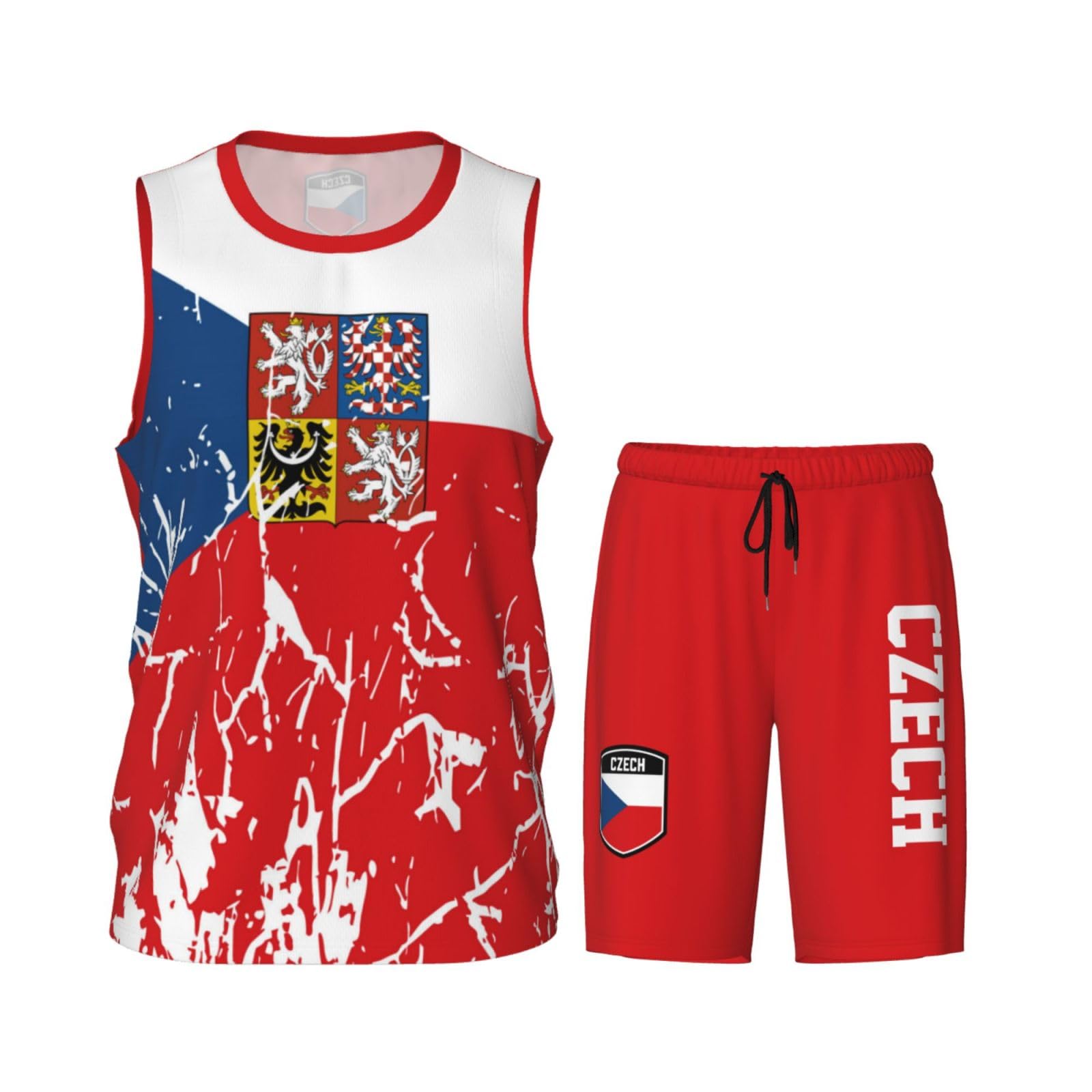 Czech Republic Flag Grain (3) Basketball Jersey Uniform Suit for Men Women Adults Training Athletic Set