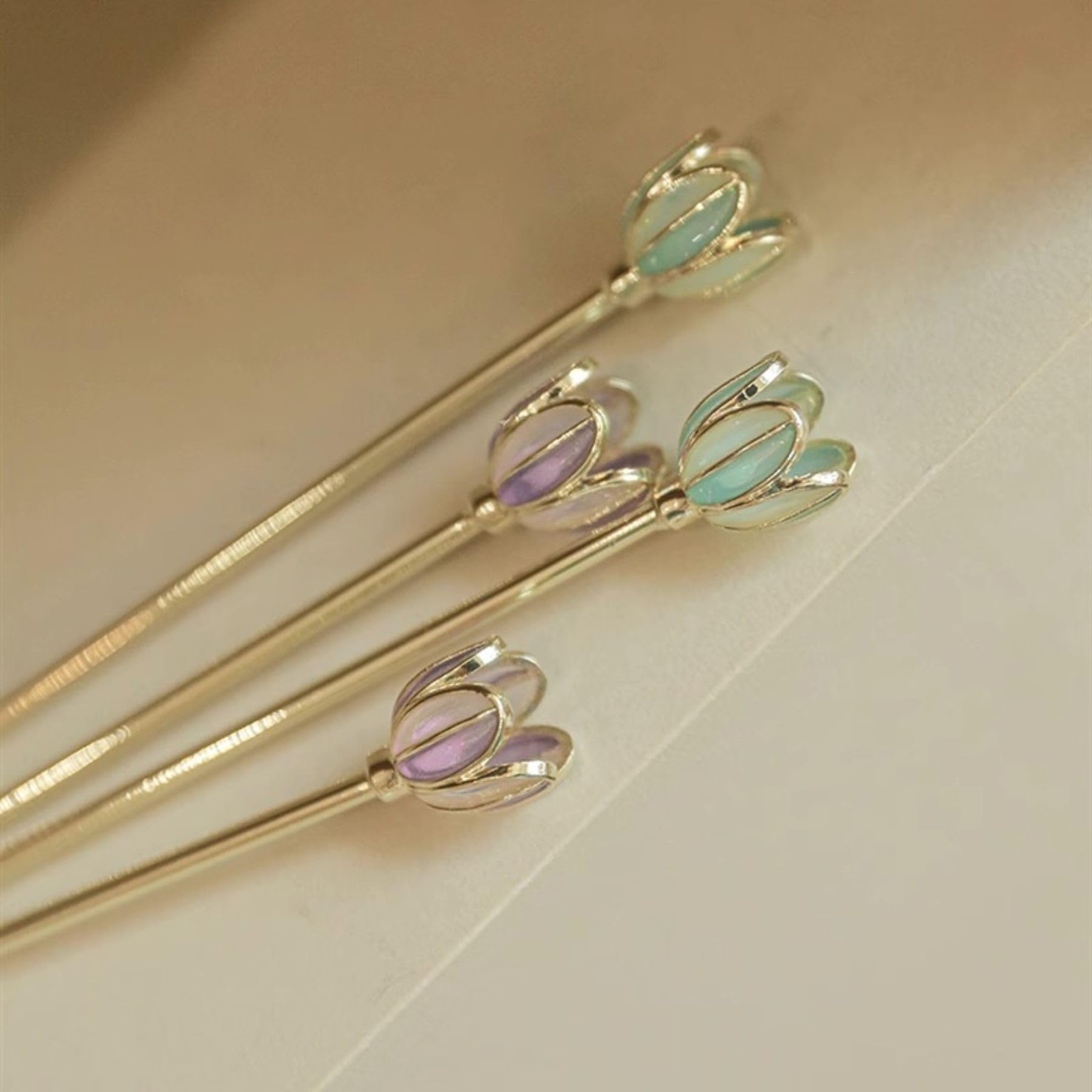 Flower Hair Pins Metal Hair Pin Tulip Flower Hair Stick for Women Girls, 1PCS Color3 - Image 3