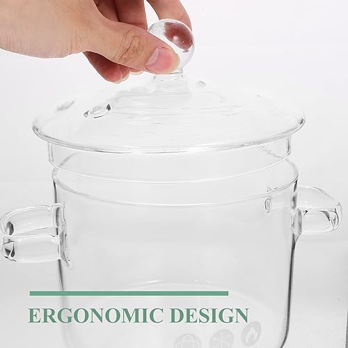 Miniatura 5 de Healeved Olla de vidrio transparente para sopa cacerola de vidrio con cubiertas olla de cocina para fideos con doble asa para pasta leche de fideos