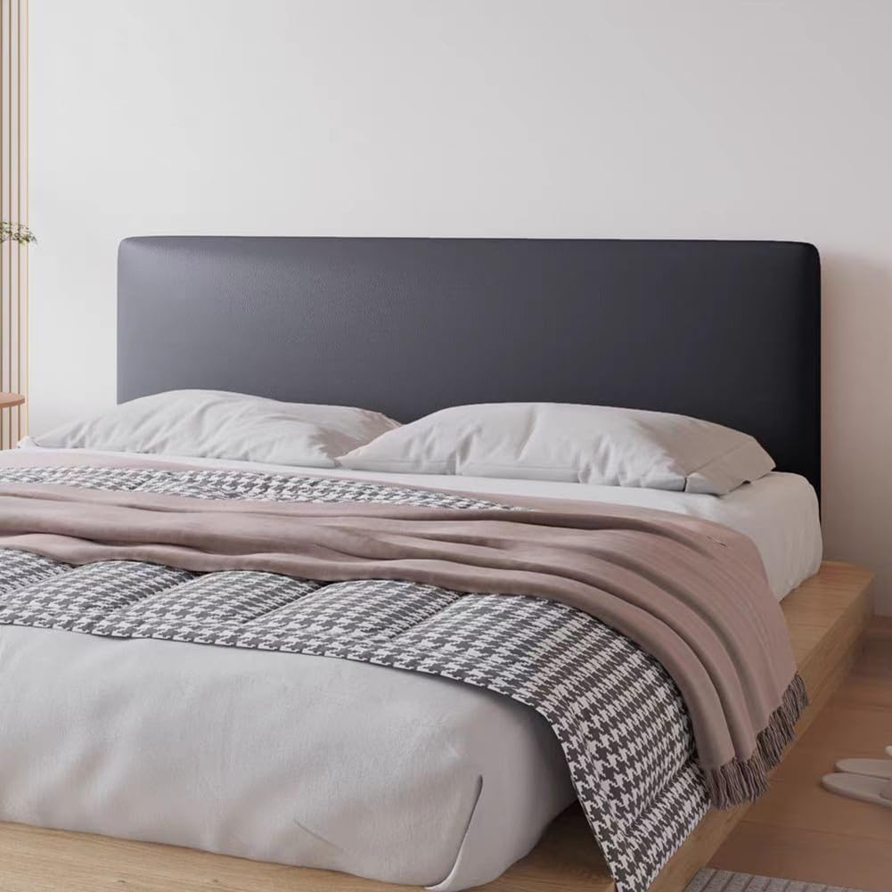 TLMQYXZE Soft Faux Leather Headboard Cover Stretch All-inclusive Tight Wrap Bed Head Cover Solid Color Bed Back Protector Cover For Super King/Double/Single Bed(Black,190-220cm)