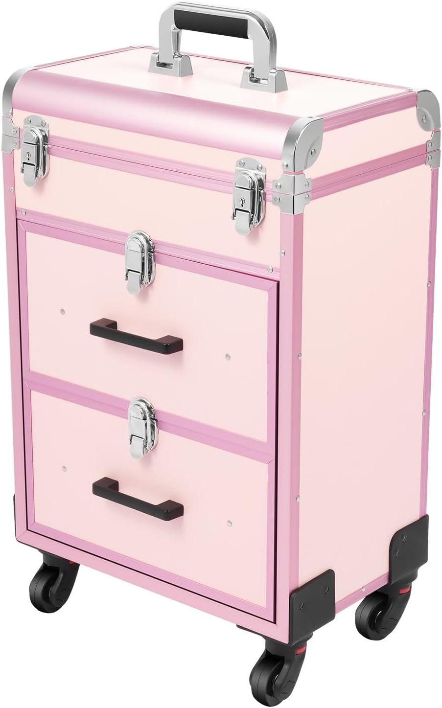 Professional Cosmetic Trolley, Rolling Makeup Case Large Storage with Keys Swivel Wheels, Cosmetic Organizer Train Case Makeup Luggage Trolley for Nail Tech,SPA,Face Painting,Hairstylist