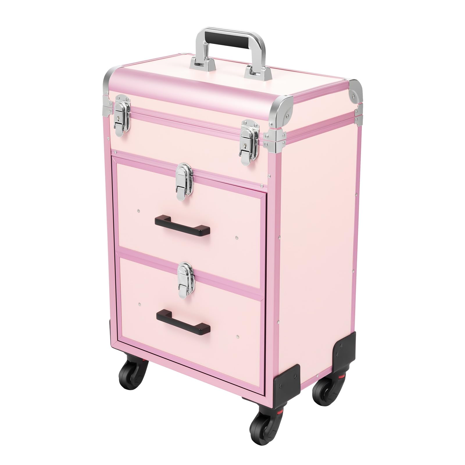 Valigetta cosmetica trolley, professionale con cassetto, 57 x 36 x 23 cm, con ruote, per trucco, da donna, per viaggi, estetista, parrucchiere, rosa, Colore: rosa., moderno