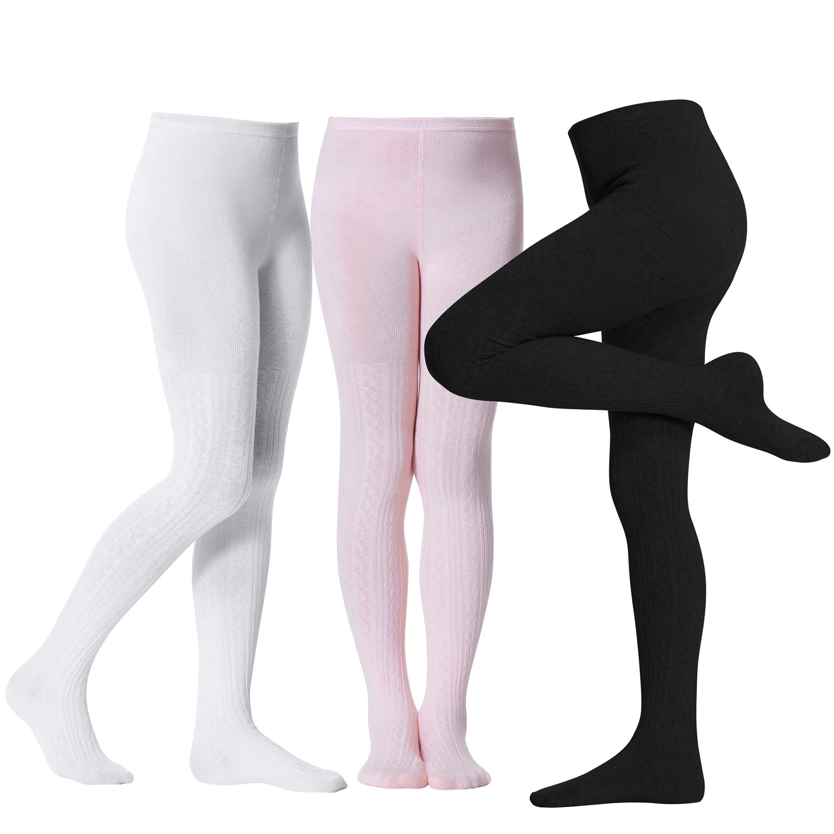 Century Star Girls Cotton Cable Knit Tights for Kids School Wear 4-12 Years
