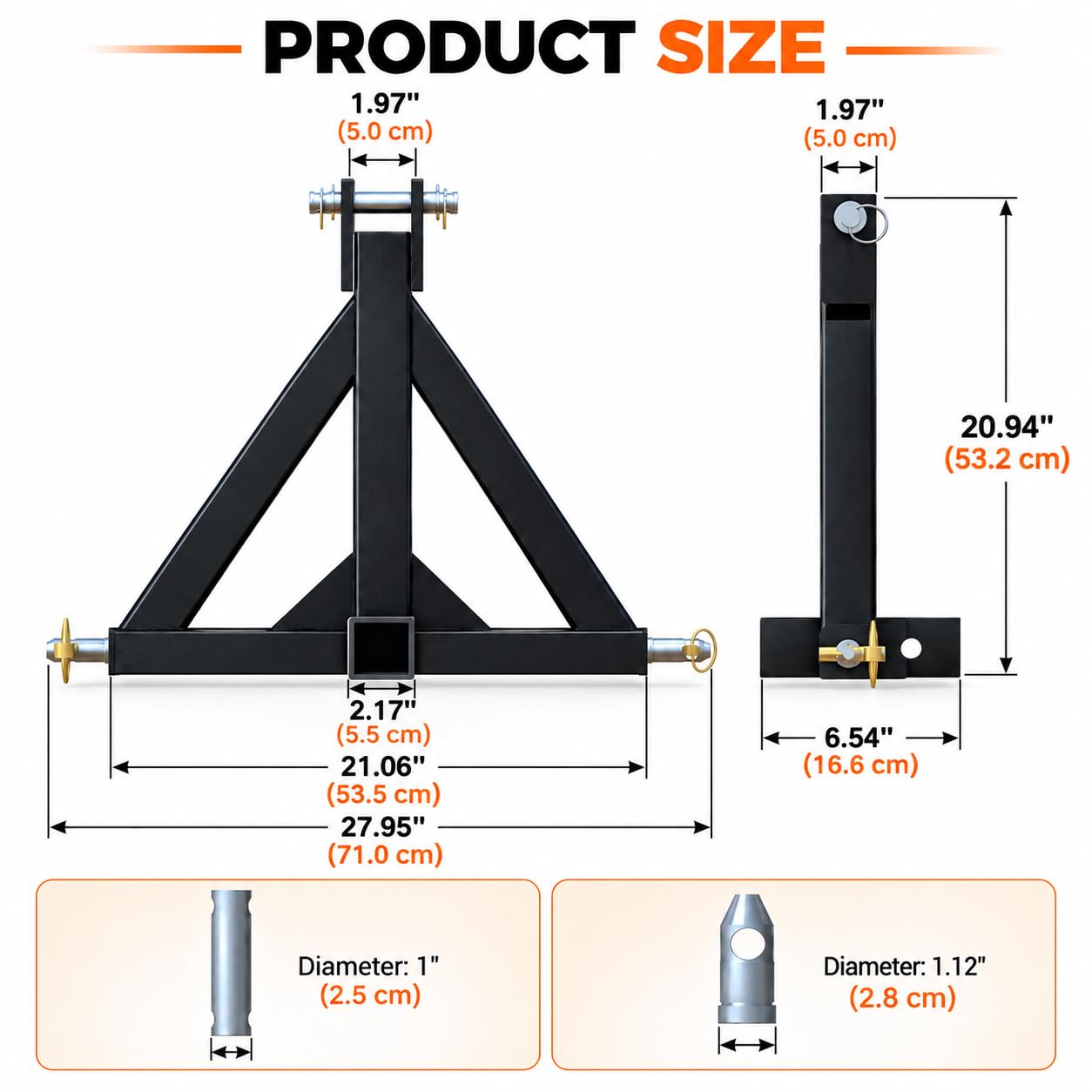 Attelage 3 Points avec Récepteur 5 cm pour Tracteur