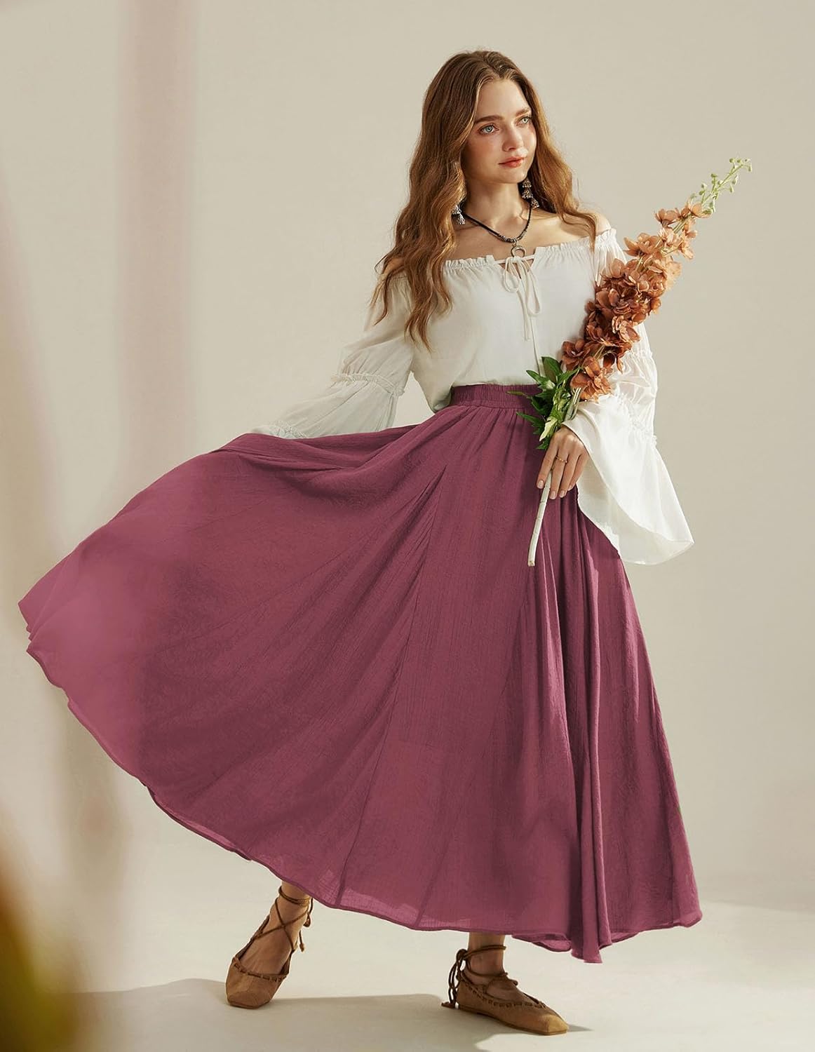 Scarlet Darkness Maxi Skirts for Women Long Flowy Boho Renaissance Skirt with Pockets - Image 9