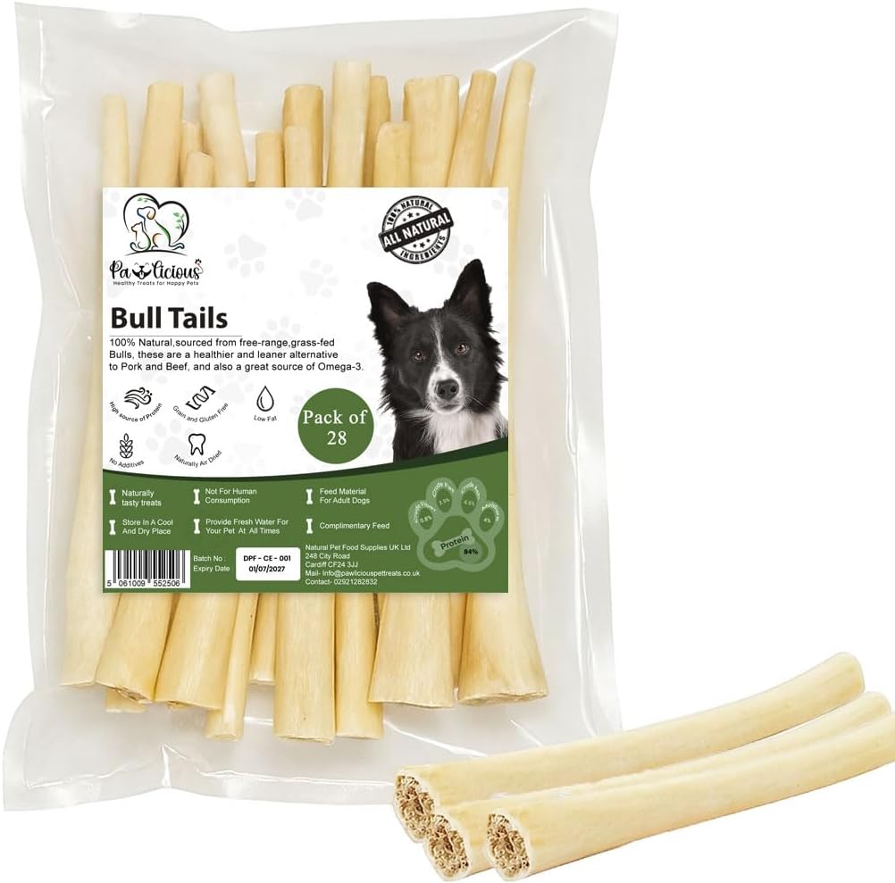 28 Pack Cow Tails for Dogs, High Protein Dog Treats, 100% naturally Sourced Long Lasting Dog Chews from Free Range Grass-Fed Cattle Chew for Dog Snacks, Rawhide Alternative Beef Tails Candy 28 Count