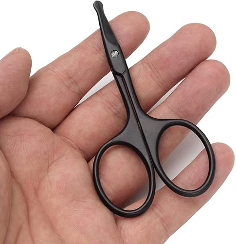 Vista 12 de Tijeras para recortar el vello de la nariz, tijeras de punta redonda de 3.4 pies para recorte de bigote de orejas, cejas, barba, bigote, herramienta
