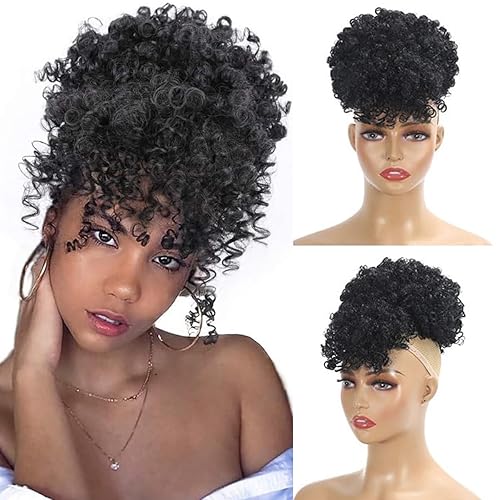 SuyiIRL Afro Puff Drawstring Ponytail with Bangs Pineapple Updo Hair