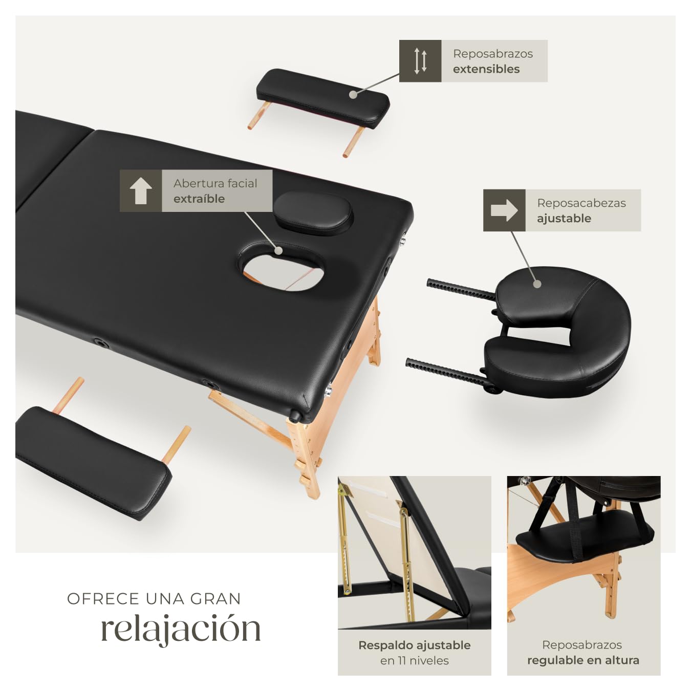 tectake® Camilla Masaje Plegable de Aluminio, Camilla Profesional para Fisioterapia, Quiromasaje, Tatoos, Reiki, Altura Ajustable, 3 Zonas, con Bolsa Transporte - Negro