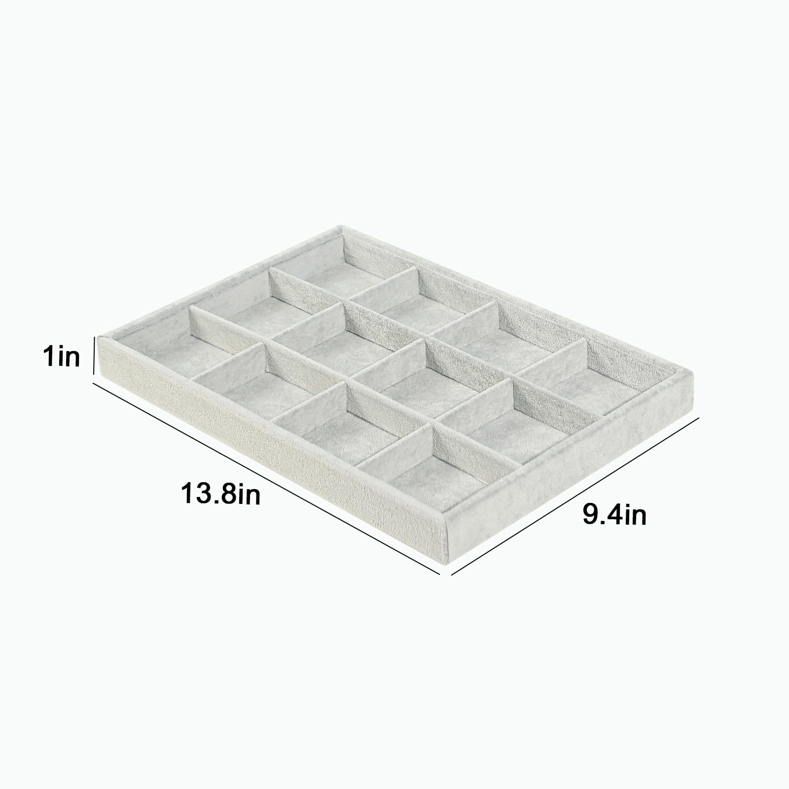 Aksamitna taca na biżuterię, z możliwością układania w stos, 12 przegródek, duże etui do przechowywania bransoletek, koralików, organizer na biżuterię, do domowej szuflady lub sklepu (lodowy