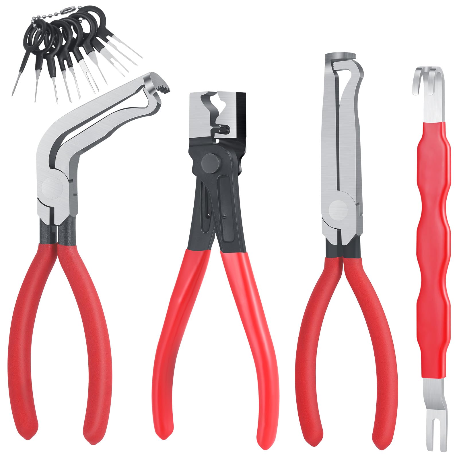 Huiguli 4 Pieces Electrical Disconnect Pliers for Cars, Automotive Electrical Plug with 8 Pcs Terminal Removal Tools, Connector Disconnect Tool and Connector Separator and Hose Clamp Pliers