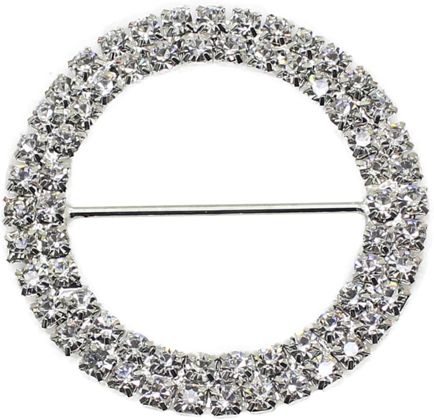 10 Pcs 50mm Double Row Round Chair Sash Buckle, Rhinestone Ribbon Slider Round Crystal Rhinestone Buckle Clip