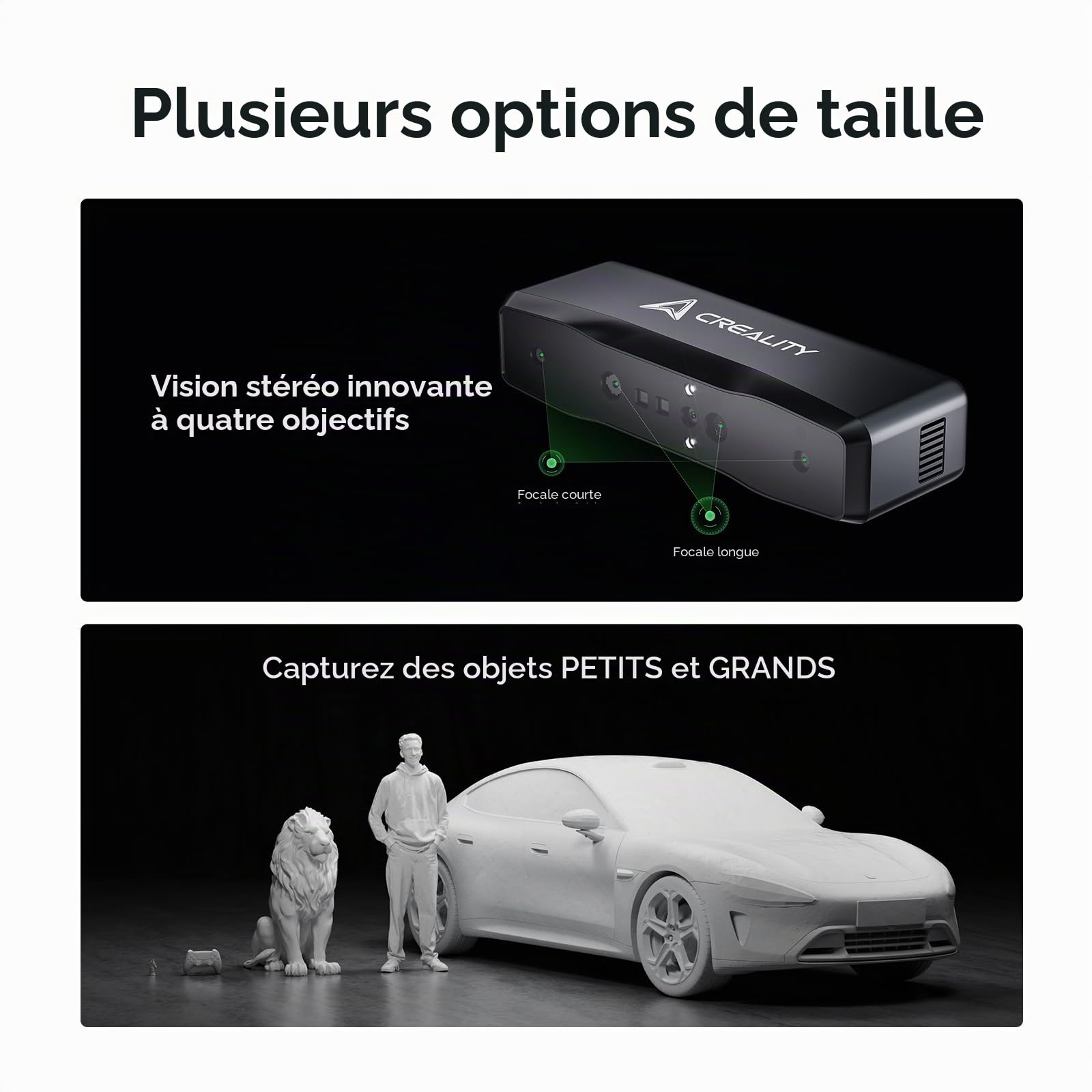 Creality Scanner 3D Otter Lite Basic, Précision de 0,05 mm, Conception Innovante à Quatre Yeux, Convient à Toutes les Tailles, 30 Images par Seconde, Technologie de Lumière Structurée DOE 3D