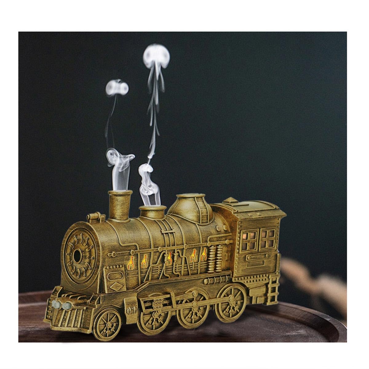 Vintage Dampflok Aroma Diffusor 300ML Bronze Dual-LED-Beleuchtung, Ultraleise Luftbefeuchter Luftbefeuchter öl Diffuser Humidifier Aromatherapie mit Automatischer Abschaltung (Bronze)