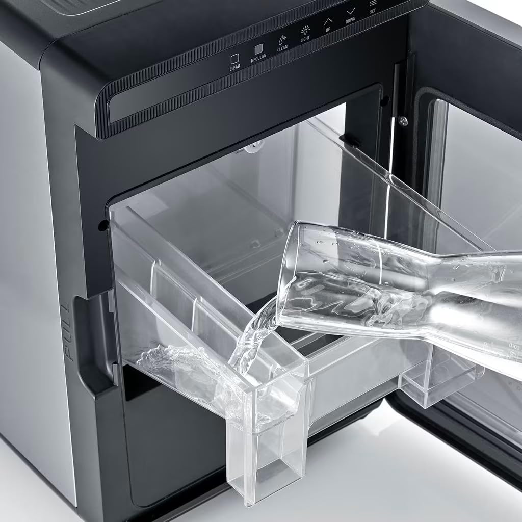 CASO Clear Ice Advanced - Máquina para hacer cubitos de hielo con compresor - Silenciosa 48 dB, cubitos de hielo transparentes y mate, 8-12 min, depósito de agua de 1,5 l, autolimpieza, negro mate