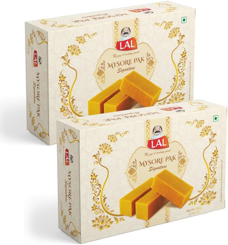- Lal Sweets Mysore Pak Signature 200g Each (Pack of 2) | Traditional Indian Sweets | Made with Pure Desi Ghee | Authentic Indian Sweet Soft & Melt-in-Mouth Texture | No Preservatives | Festival Gift Hamper | Mithai for Celebrations | Sulfur-Free Sugar | 400g