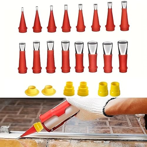 SANHIGHEND 32/22 Stück Universal Integrierte Gummidüse Werkzeug Kit,Edelstahldüsen,Verschiedene Größen Silikon spitzen,Transparent Abdichten Silikontüllen,für Fenster Badezimmer (22 Stück)