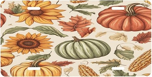 Front License Plate Thanksgiving Vintage Pumpkin Car Decor Accessory Aluminum Metal Decorative Car Plate Funny Novelty Vanity Tag with 4 Holes for
