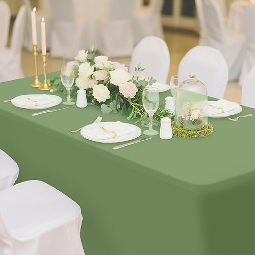 Miniatura 107 de Smiry Paquete de 2 manteles de elastano de 6 pies, elásticos ajustables, lavables y sin arrugas, rectangulares para mesa de patio, para exteriores,