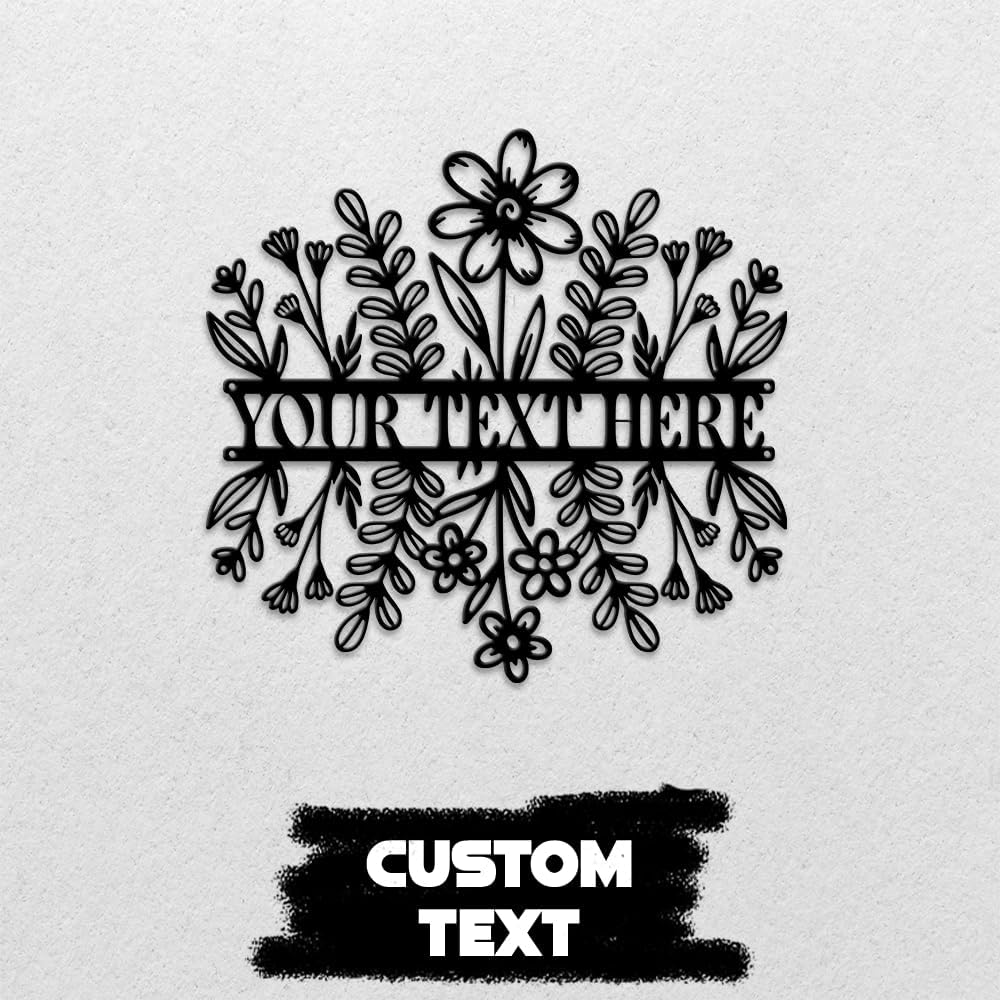 MeMate Custom Name Garden Sign - Metal Flowers Art Decoration, Personalized, 8-24 Inches, Housewarming Gift