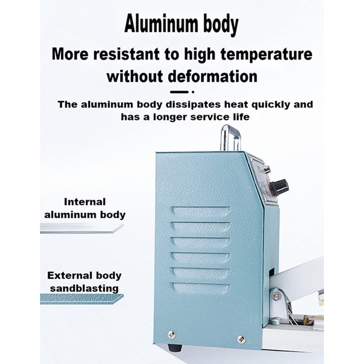 Máquina selladora térmica, sellador al vacío industrial de 300 W con control de temperatura de 8 etapas, sellado y corte automático de bolsas de plástico PP/PE para embalaje de alimentos