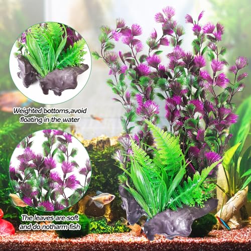 Image of Hamiledyi Aquarium Plastic Plants Aquarium Decor Artificial Fish Tank Plants Lifelike Tall Fish Tank Decorations Aquarium Plant Suitable for Saltwater and Freshwater 15.7in 2pcs