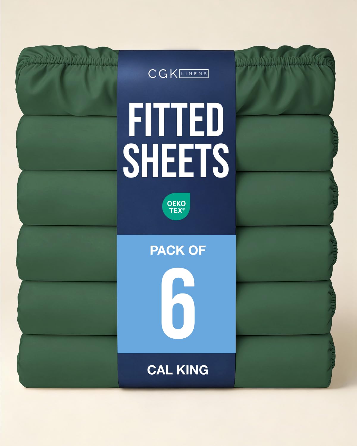Cal King Fitted Sheet - Pack of 6 Fitted Bottom Sheet - Emerald Green
