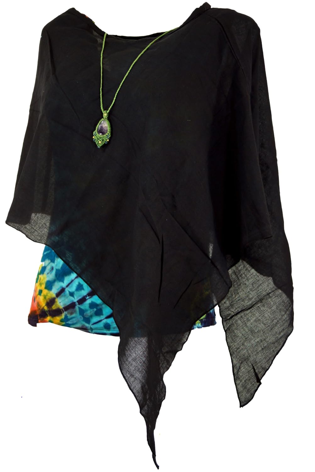 GURU SHOP Poncho Leichter Lagenlook Poncho – Pixi Poncho, Schwarz