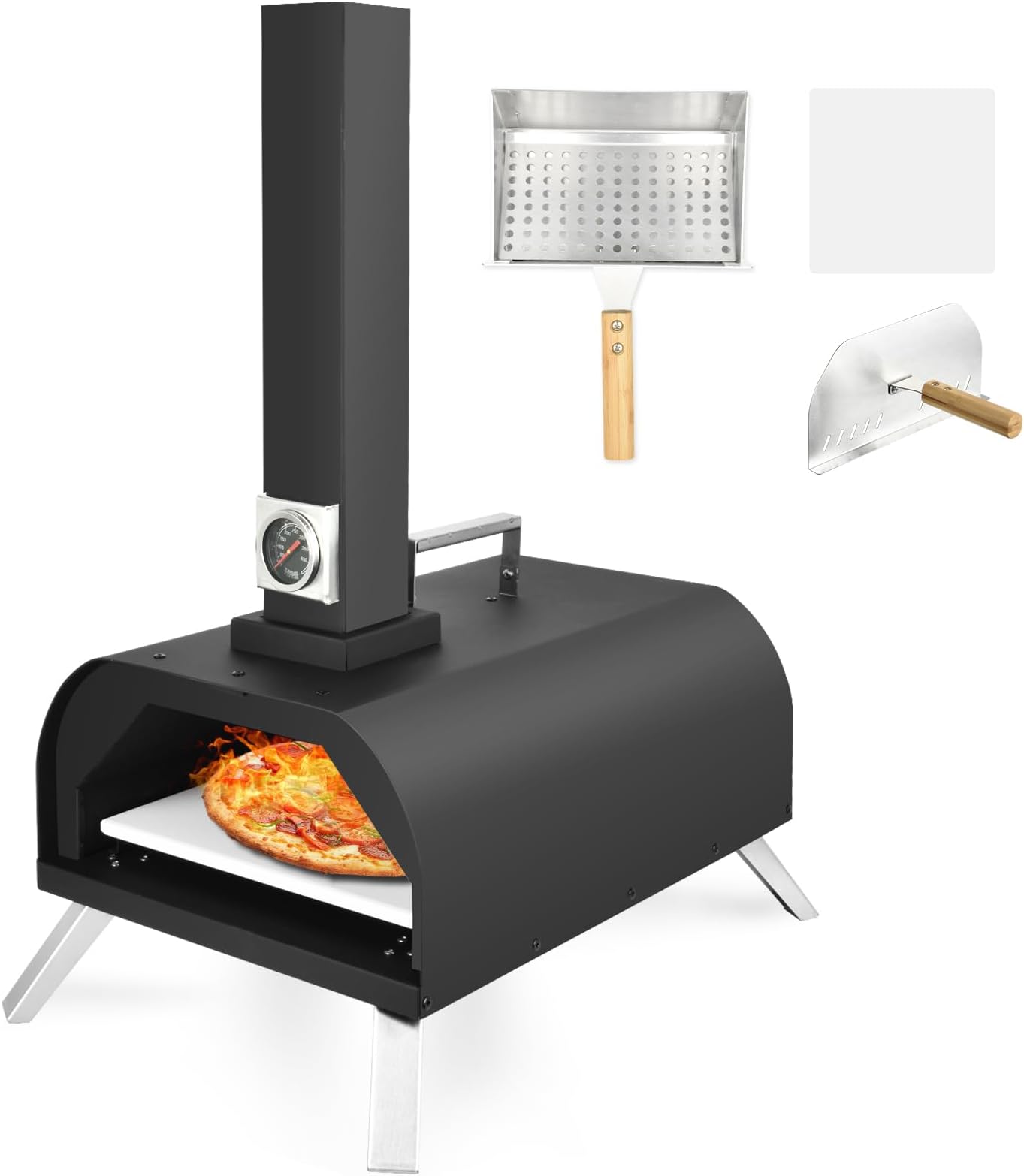 Pizza Oven Outdoor, 11" Wood Pellet Pizza Oven Cooking, Portable Stainless Steel Pizza Maker Machine for Outdoor Backyard Indoor Home Kitchen Use