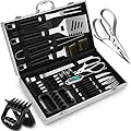 RINPIR 35pcs Deluxe Grilling Gifts Set for Birthday Christmas, Stainless Steel BBQ Accessories Kit for Men Dad, Professional Grill Tools Utensils with Scissors, Meat Claws in Aluminum Case Black