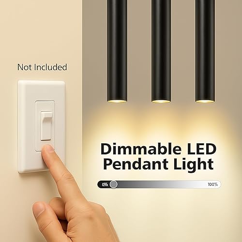 Miniatura 5 de UPZXKJ Colgantes LED modernos negros, regulables de 10 W, lámpara colgante de cilindro de aluminio para isla de cocina, mostrador de bar,