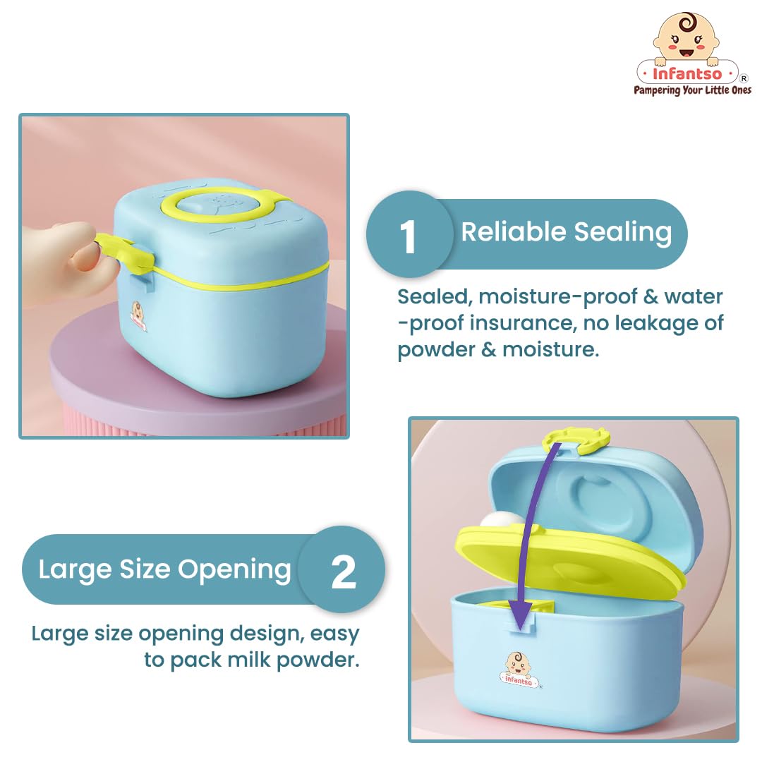 Infantso FEED EASE (2-in-1) Baby Milk Powder & Food Container 360gms | BPA-Free, Leak-Proof Bear Box, Travel-Friendly with Spoon & Fork, Baby Essential Food Storage Box, Snack Box, Baby Milk Powder Box 2