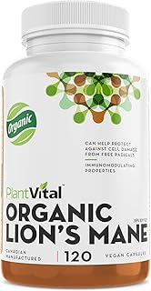 PlantVital Lions Mane Supplement - Lions Mane Mushroom Capsules- Lion Mane Mushrooms for Immune System Support - Source of fungal polysaccharides and antioxidants - Brain Supplement (120 count)