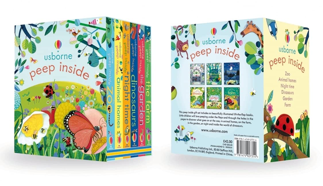 Anna Milbourne Unisex Peep Inside 6 Books Collection Box Set By Usborne (Zoo, Animal Homes, Night Time, Dinosaurs, Garden & Farm)