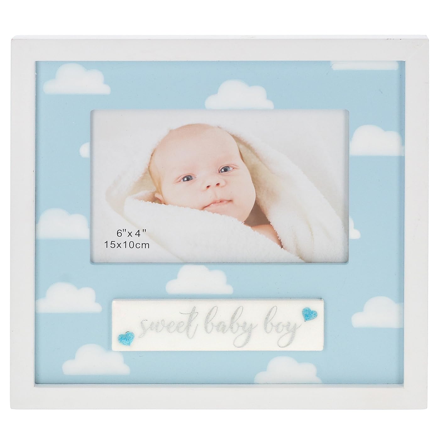 Shudehill Giftware Sparkle Art 6x4 Photo Frame - Engagement, Mr & Mrs Wedding, Christening, Baby Girl or Baby Boy Designs, Gift Idea (Baby Boy)