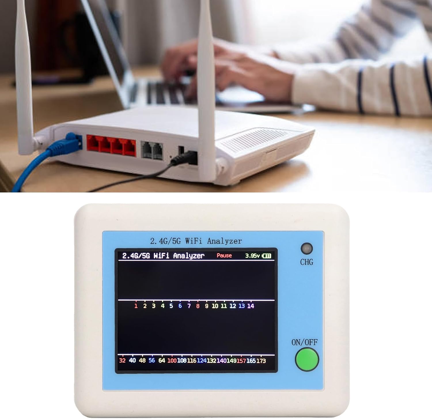 Analyzer, 2.4G 5G Analyzer, 2.4 Inch TFT Color Screen Scanner Network Analyzer with Light Indication, Battery Display, Long Standby