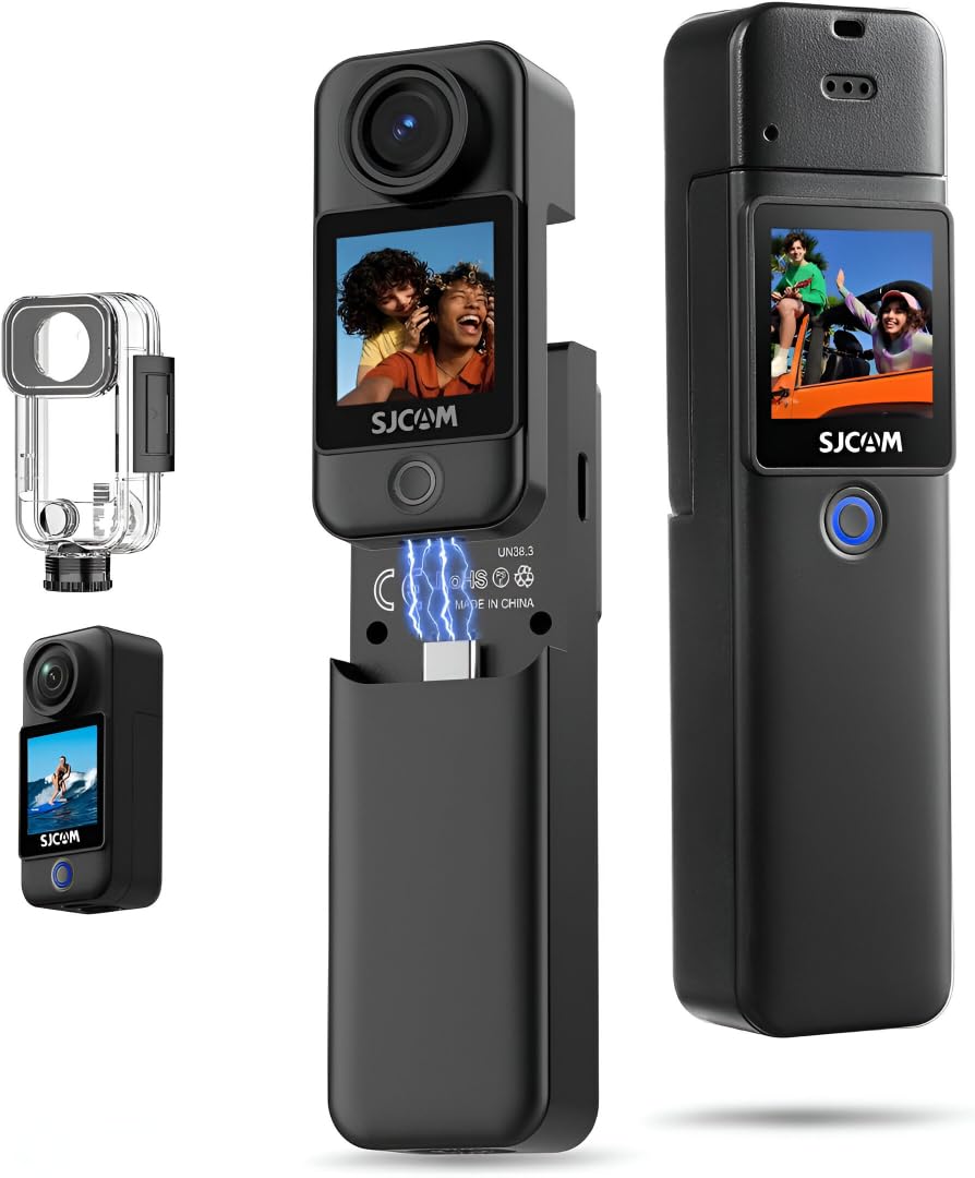 SJCAM C300 4K30fps 20MP Action Camera with Handheld Grip | 6axis gyro, Backup Upto 6 Hours, 1.33in Dual Touch Screen | 2.4G,5G Wi-Fi, Super Night Vision, 30M Waterproof for Live Steaming Vlog | Black