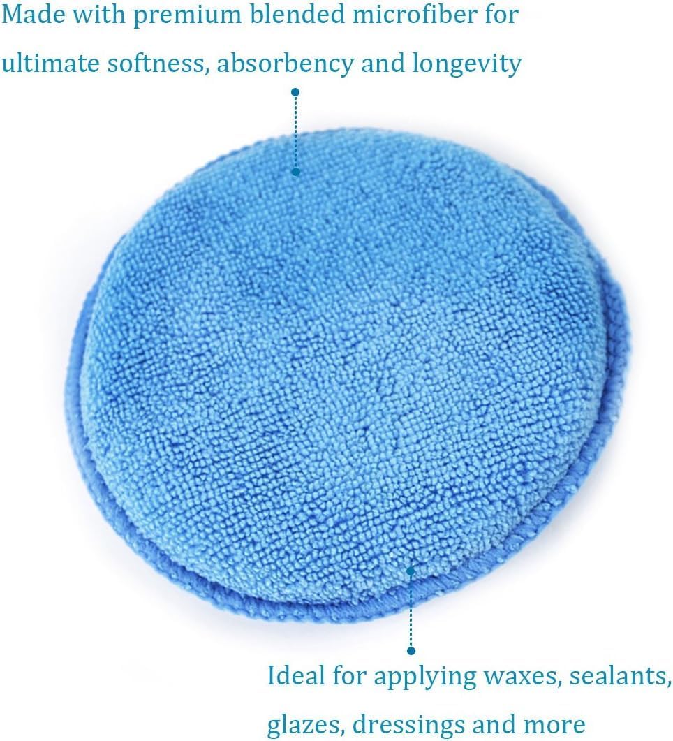 Generic Microfiber Wax Applicator, Ultra-Soft Microfiber Wax Applicator Pads with Finger Pocket Wax Applicator for Cars Wax Applicator Foam Sponge (Blue, 5"" Diameter, Pack of 5)