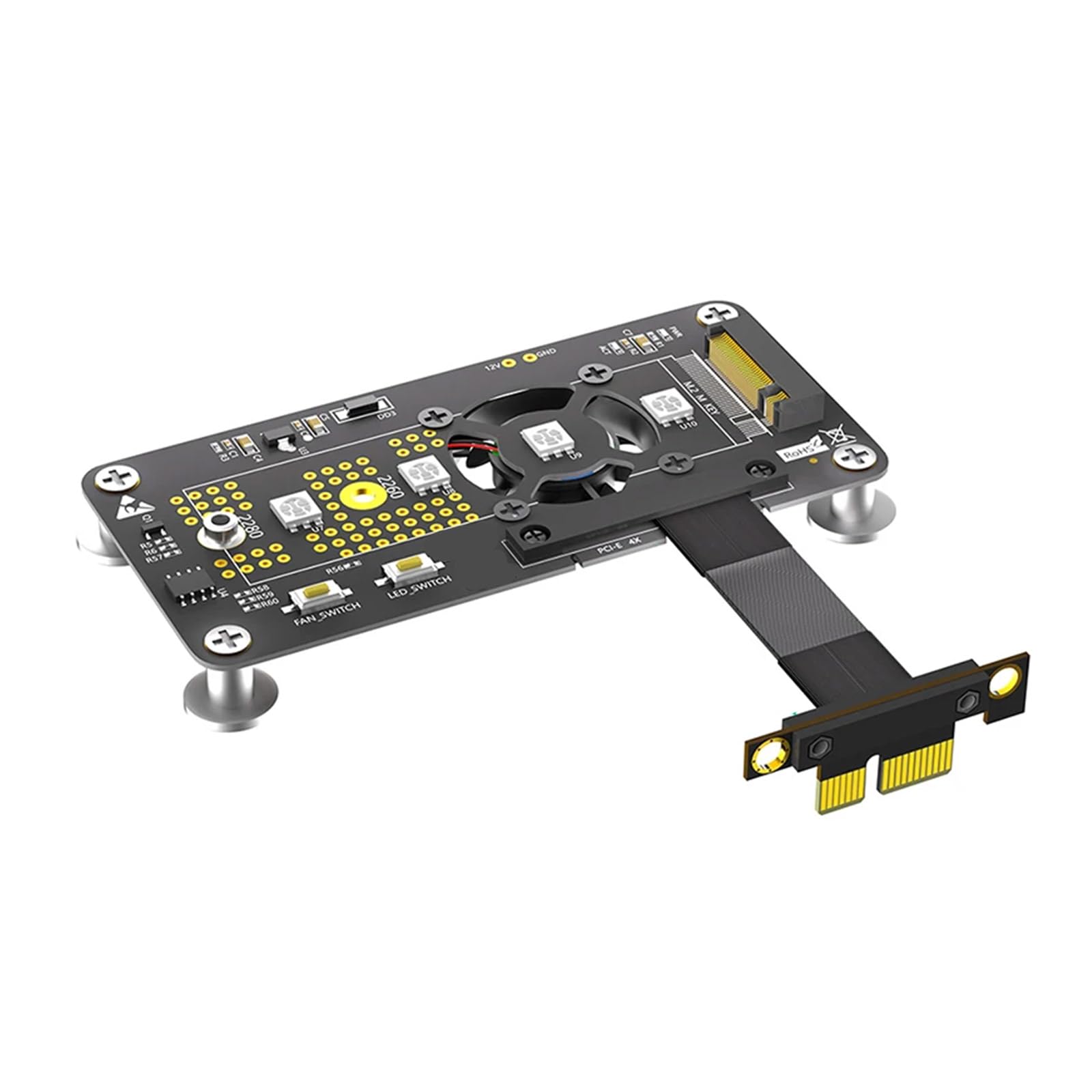 Câble d'extension PCIe 1X vers M.2 avec ventilateur et LED pour carte d'extension PC 50/100CM