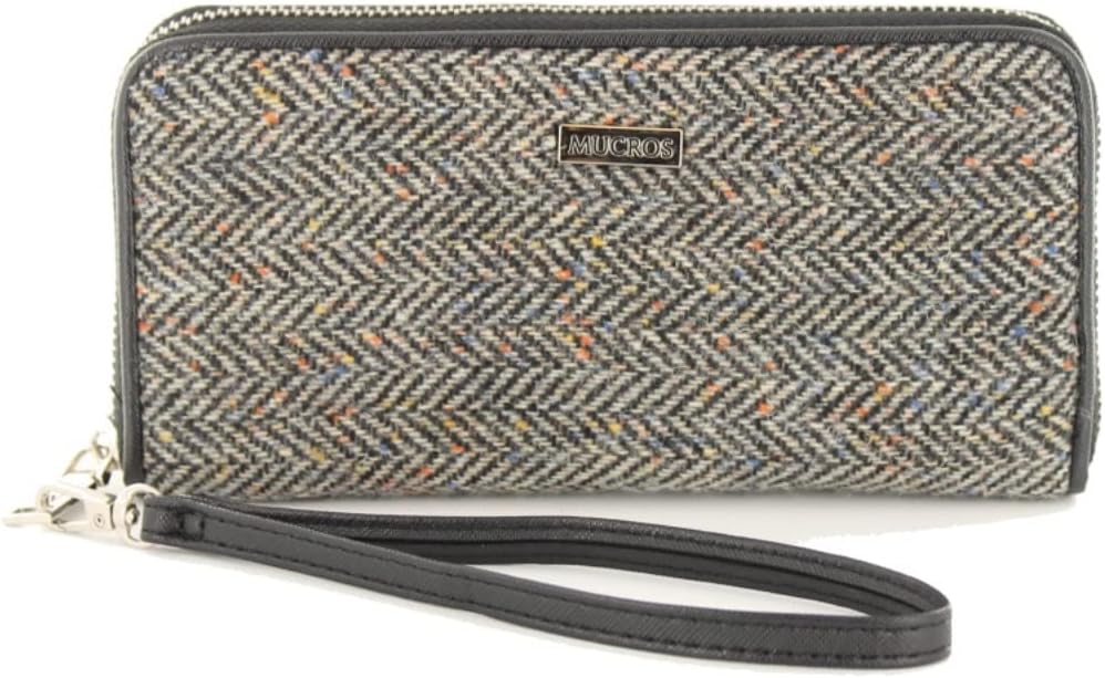 Mucros Weavers Irish Tweed Wallet For Women (Green, Pink Check)