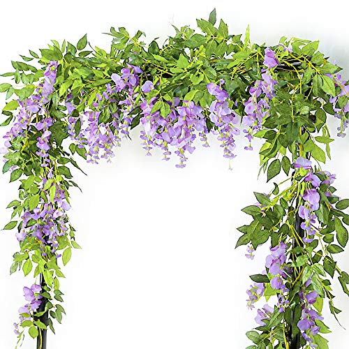VINFUTUR 5pcs*2m Artificielle Fleurs Wisteria Vigne, Faux Glycine Fleurs Guirlande Suspendue Décor pour la Maison, Le Jardin - Violet