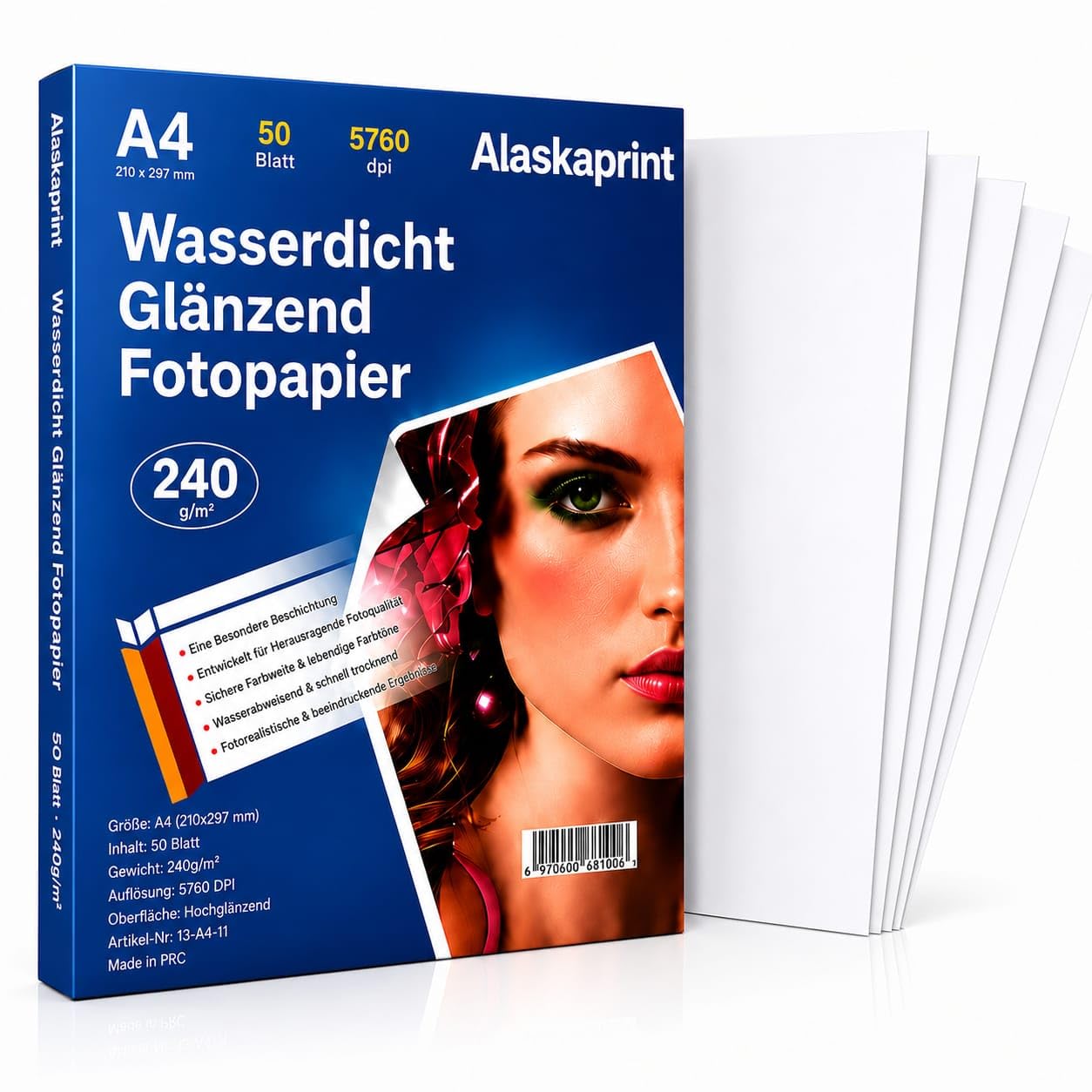 50 Blatt Fotopapier A4 hoch glänzend Tintenstrahldrucker 240g/m² Fotopapier Fotokarten Photokarten Sofort Trocken Wasserfest Hochweiß Fotoblätter